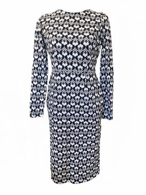 Boden Navy, White & Rust Geometric Midi Dress 100% Cotton